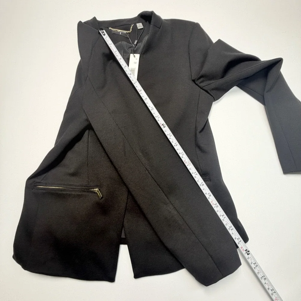 Tahari Women's Black Blazer Size 10 Gold Zip Pockets NWT $98
